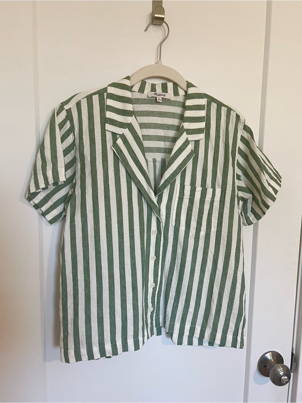 Madewell Green & White Vertical Stripe Shirt